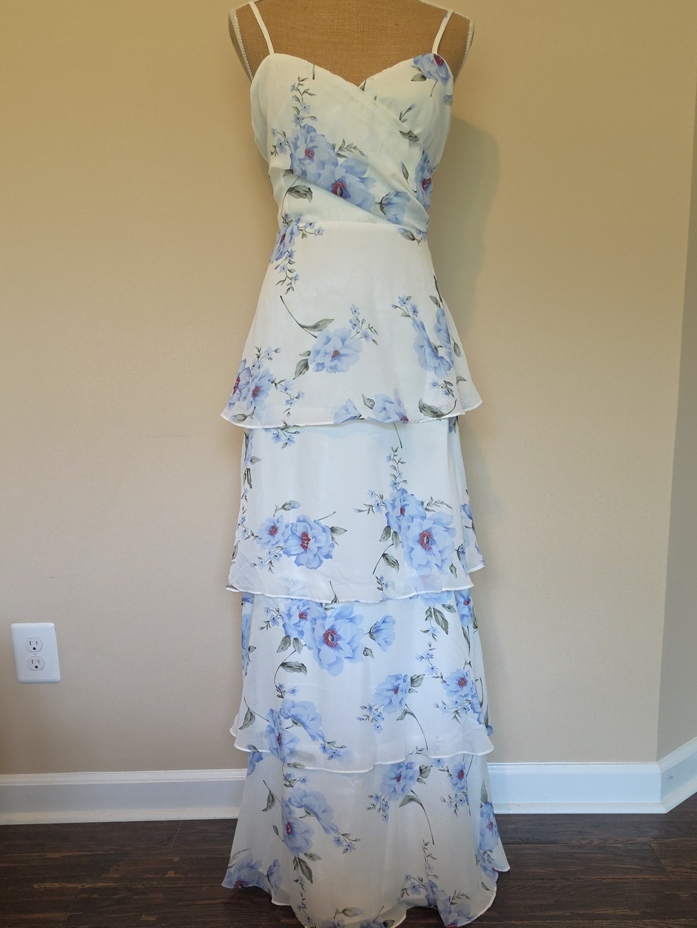 Lulu's White Maxi Dress with Light Blue Floral Print
